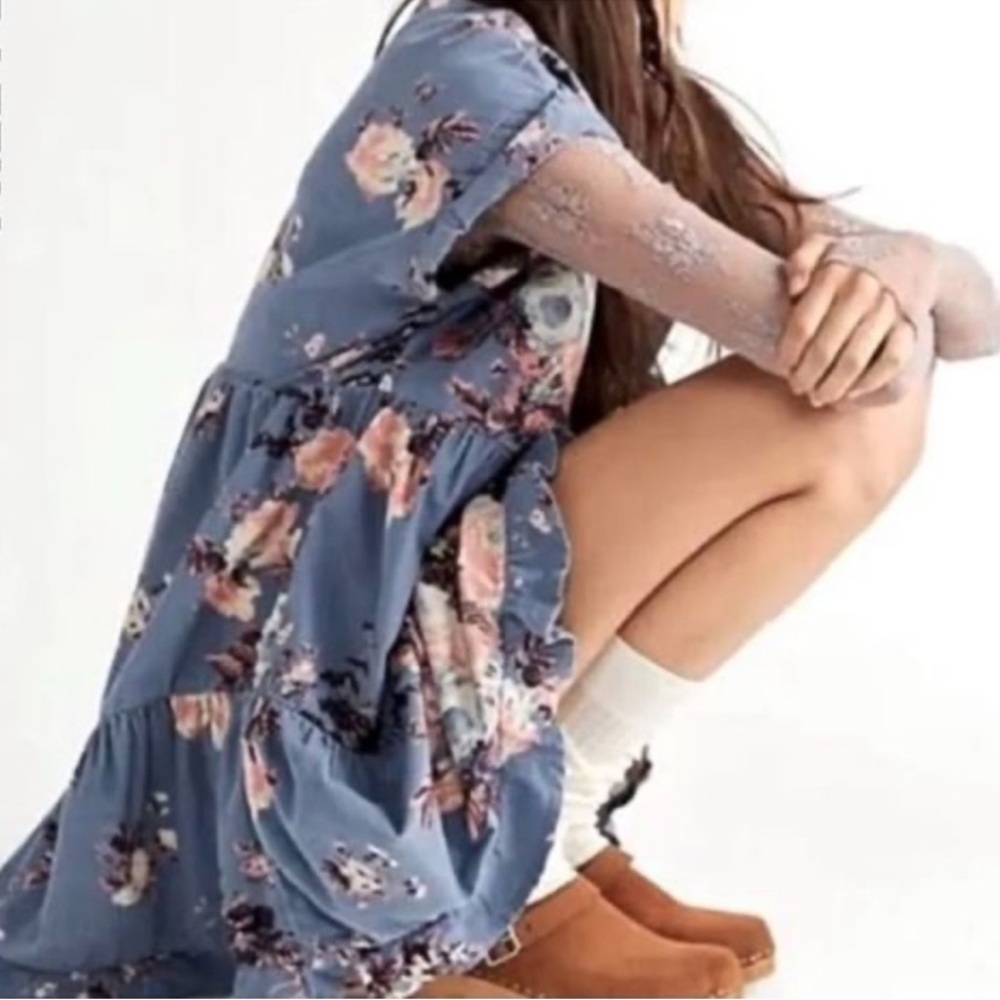 NWOT Free People Harper Tiered Mini Dress Size Medium Corduroy Floral Z408